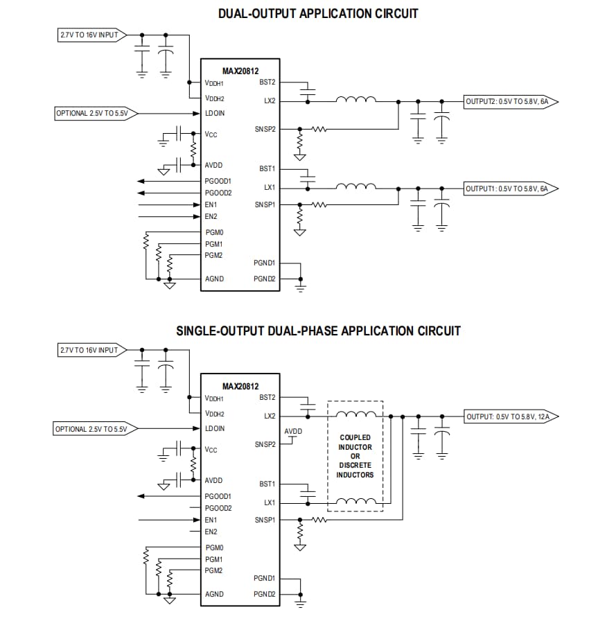 Schema di circuito di applicazione - Analog Devices / Maxim Integrated Regolatore switching Step-Down MAX20812